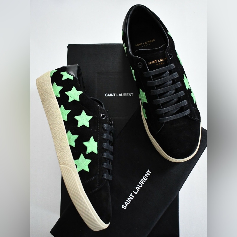 Saint Laurent Black and Green Star Sneakers